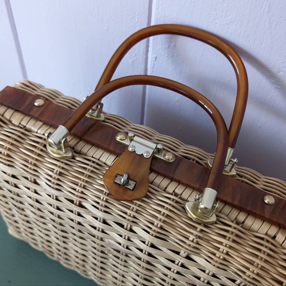 Vintage Wicker Basket & Lucite Handbag